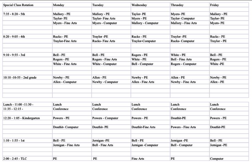 Specials Schedule