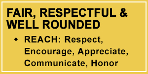 Talon 3-Fair, Respectful and Well Rounded Characteristics through REACH: Respect, Encourage, Appreciate, Communicate, Honor 